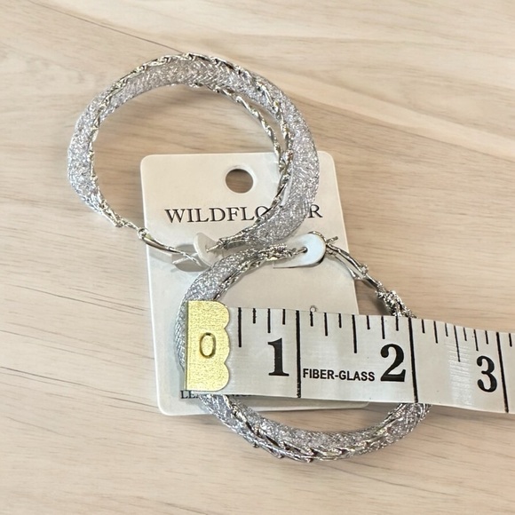 Wildflower Silver Textured Twisted Hoop Earrings – 2.25” - Picture 3 of 5